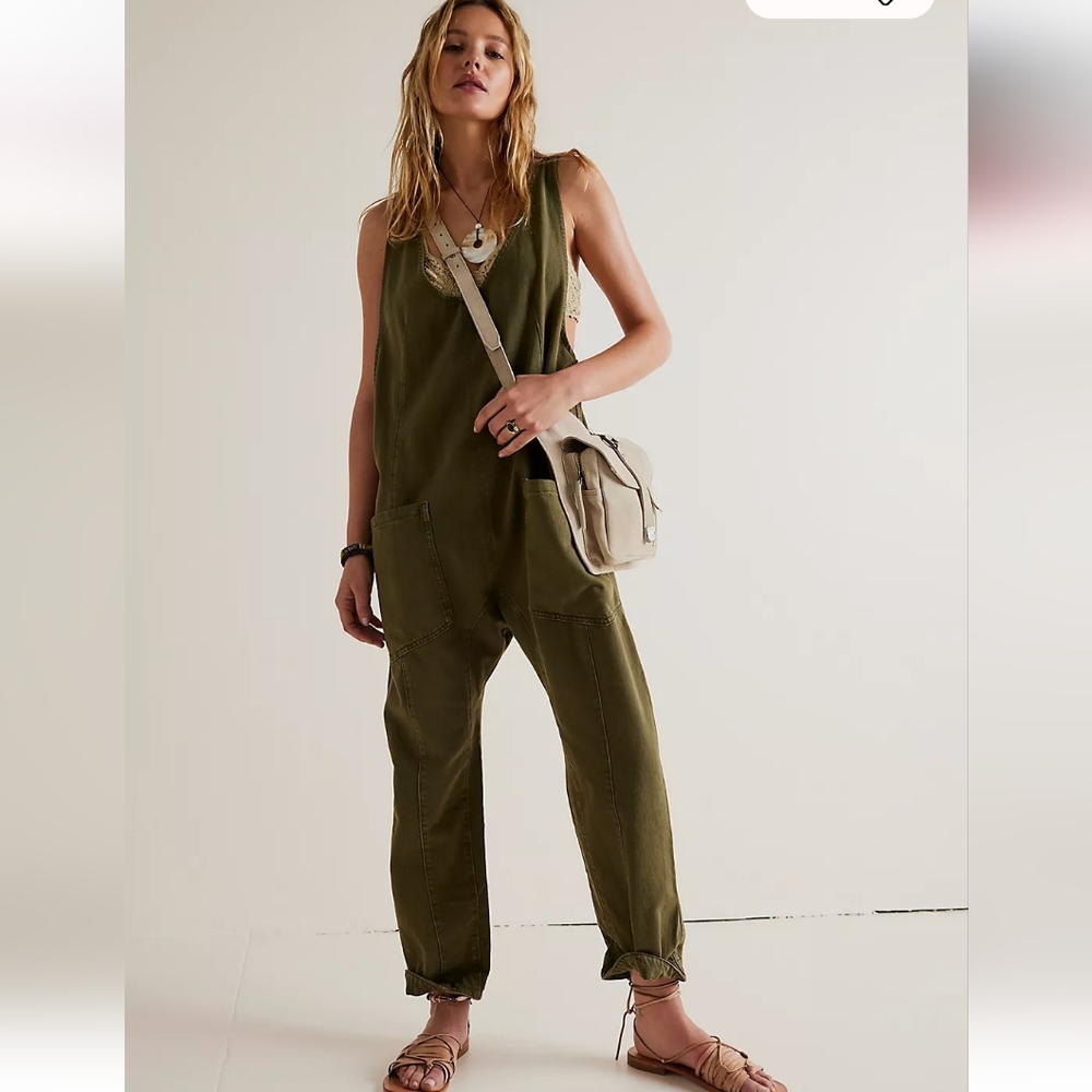 Free People Olive Green Sleeveless Utility Jumpsuit